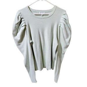 Ruffle sleeve light weight sweater. Prologue light green flattering top.